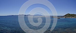 View of the Island of Elba and the marina of Salivoli , Piombino, Tuscany, Italy