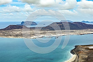 View of the island La Graciosa with the town Caleta de Sebo