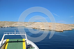 View of the island Rab, Croatia, seen from a car ferry.