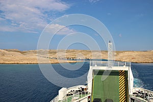 View of the island Rab, Croatia, seen from a car ferry.