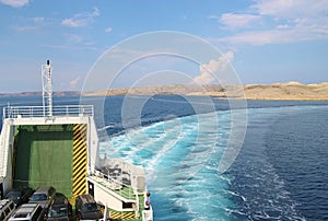 View of the island Rab, Croatia, seen from a car ferry.