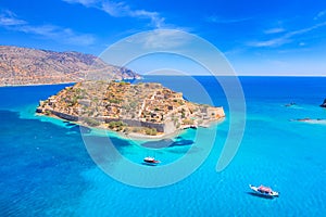 View of the island of Spinalonga island, Elounda, Crete, Greece.