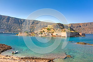 View of the island of Spinalonga island, Elounda, Crete, Greece.