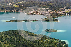 View of islands on the Lake Worthersee, travel destination