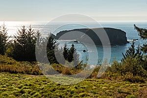 View of an islet in the Pacific Ocean on the west coast of Southern Oregon, USA