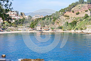 View of Isola Bella beach in Taormina, Sicily, Italy