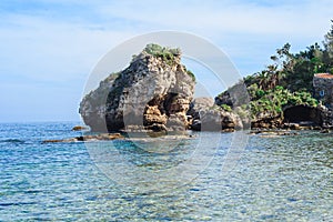 View of Isola Bella beach in Taormina, Sicily, Italy