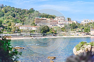 View of Isola Bella beach in Taormina, Sicily, Italy