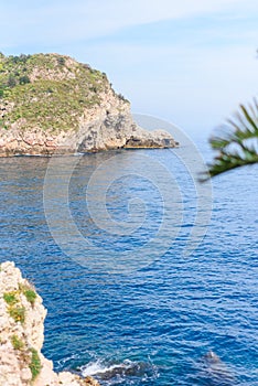 View of Isola Bella beach in Taormina, Sicily, Italy