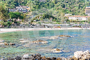 View of Isola Bella beach in Taormina, Sicily, Italy