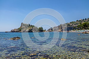 View of Isola Bella island and beach - Taormina, Sicily, Italy