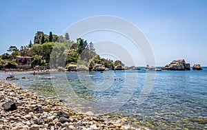 View of Isola Bella island and beach - Taormina, Sicily, Italy