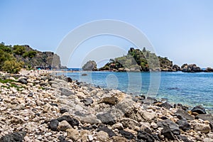 View of Isola Bella island and beach - Taormina, Sicily, Italy