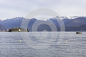 View of Isola Bella in Maggiore lake from the village of Stresa in the Verbano-Cusio-Ossola province, Piedmont, Italy