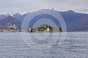 View of Isola Bella in Maggiore lake from the village of Stresa in the Verbano-Cusio-Ossola province, Piedmont, Italy