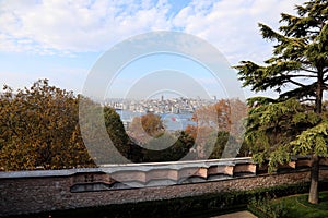 view of istanbul asia side from 4th garden of topkapi palace in istanbul