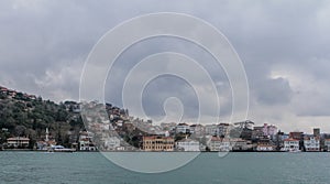 View of Istanbul and Bosphorus, Turkey. Sea front town houses