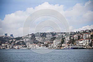 View of Istanbul and Bosphorus, Turkey. Sea front town houses