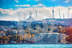 View of Istanbul Camlica Mosque and Beylerbeyi Palace in Asian side of Istanbul photo