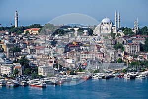 View of Istanbul with the SÃÂ¼leymaniye camii Mosque and the Bosphorus Strait photo