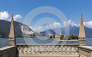 View of the Italian Alps and Maggiore Lake and the Italian Isola Bella - beautiful island is one of the Borromean Islands