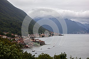 View of italian village on Como lake