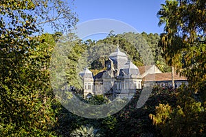 View from its gardens of the palace of Lourizan in Galicia Spain