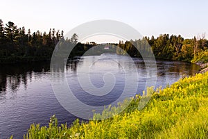 View of the Jacques-Cartier River seen during a golden hour sunny evening