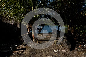 View of the Jaguaripe River through the trees in Maragogipinho district of Aratuipe in Bahia photo