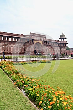 View of Jahangir Palace with Flowers in Agra Fort, Agra City