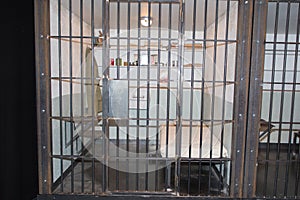 View of a jail cells iron bars in a old prison