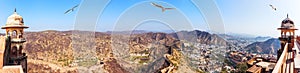 View on Jaipur and the Aravalli Range, India, panorama