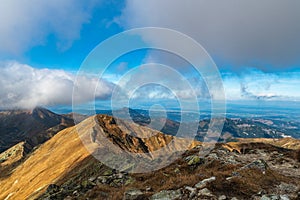 View from Jakubina hill summit in autumn Western Tatras mountains in Slovakia