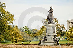 View of the James Garfield monument in Washington park