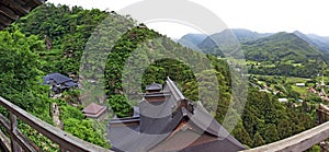 View of japanese buddhist temple in Yamadera with beautiful land