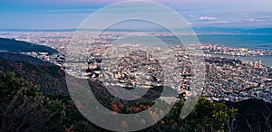 View of Japanese cities in the Kansai region from Mt. Maya. The view is designated a 