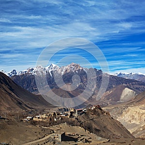 View on the Jarkot village in Muktinath valley, Nepal