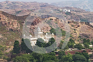 View of Jaswant Thada, cenotaph, from Mehrangarh fort Jodhpur,Rajasthan, India, Thada was built by Maharaja Sardar Singh, built of