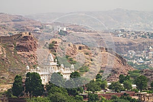 View of Jaswant Thada, cenotaph, from Mehrangarh fort Jodhpur,Rajasthan, India, Thada was built by Maharaja Sardar Singh, built of