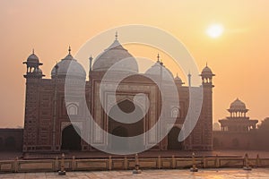 View of Jawab at sunrise in Taj Mahal complex, Agra, Uttar Pradesh, India