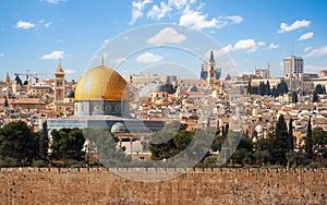 View on Jerusalem and the Temple Mount with the Dome of the Rock. Palestine, Israel