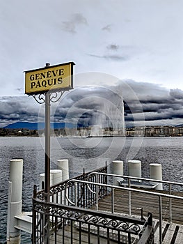 View of Jet d'Eau from Bain des Paquis, Geneva. photo