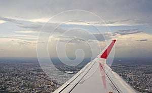 View of jet plane wing