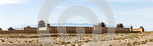 View of Jiayuguan Fort with snow capped mountains on the backgrond, Gansu, China