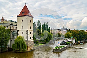 View from Jirasek bridge on Vltava river towards Detsky Childrens island photo