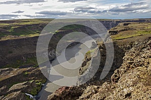 View on Jokulsargljufur canyon near waterfall Hafragilsfoss in Iceland