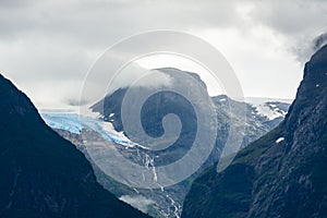 View of the Jostedalen Glacier melting over the Lovatnet Lake,  Norway