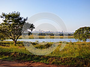 A view from Juan Domingo Peron Park, Uruguay river and cityscape of Uruguaiana, Brazil in the background Paso de los libres, photo