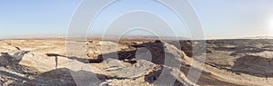 View of the  Judean desert from the caves of the hermits located next to the monastery of Gerasim Jordanian - Deir Hijleh - in the