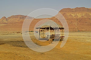 View of the Judean mountains and the coast from the salt of the Dead Sea